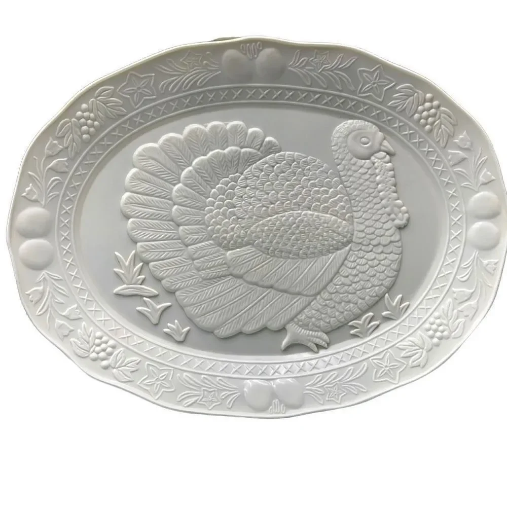 Vintage White Himark/Chesapeake Oval Turkey Serving Platter 17” x 13”